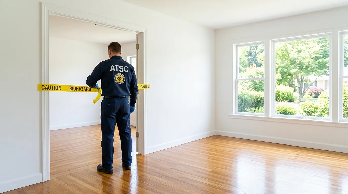 Certified biohazard cleanup crew performing Decomposition Cleanup in Corcoran